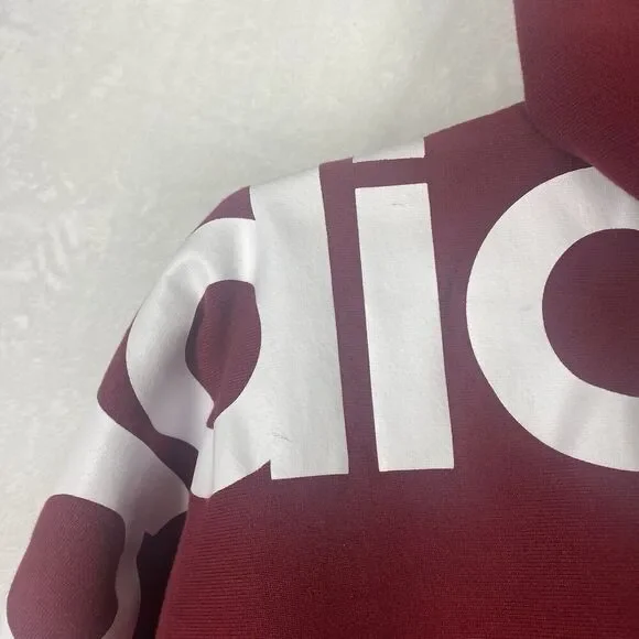 Adidas Sweater Mens Medium Burgundy Red Hoodie Logo Pullover Sweatshirt Casual - Picture 4 of 10